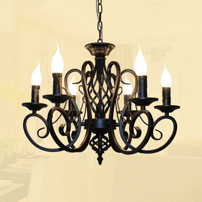 Elegant European Wrought Iron 6/8-Light Candle Chandelier for Dining Room