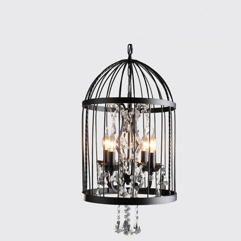 Vintage Black Wrought Iron Bird Cage Chandeliers for Dining Room Decor
