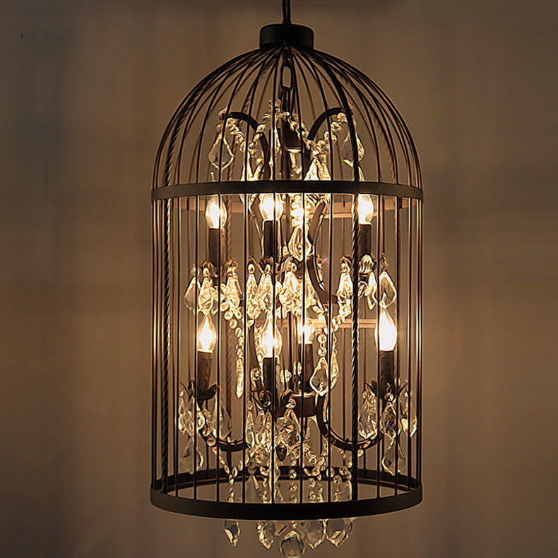 Vintage Black Wrought Iron Bird Cage Chandeliers for Dining Room Decor