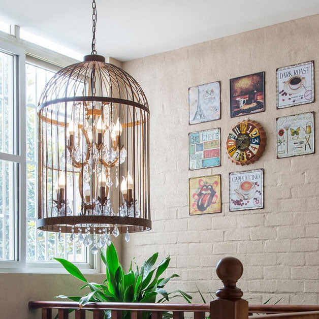 Vintage Black Wrought Iron Bird Cage Chandeliers for Dining Room Decor