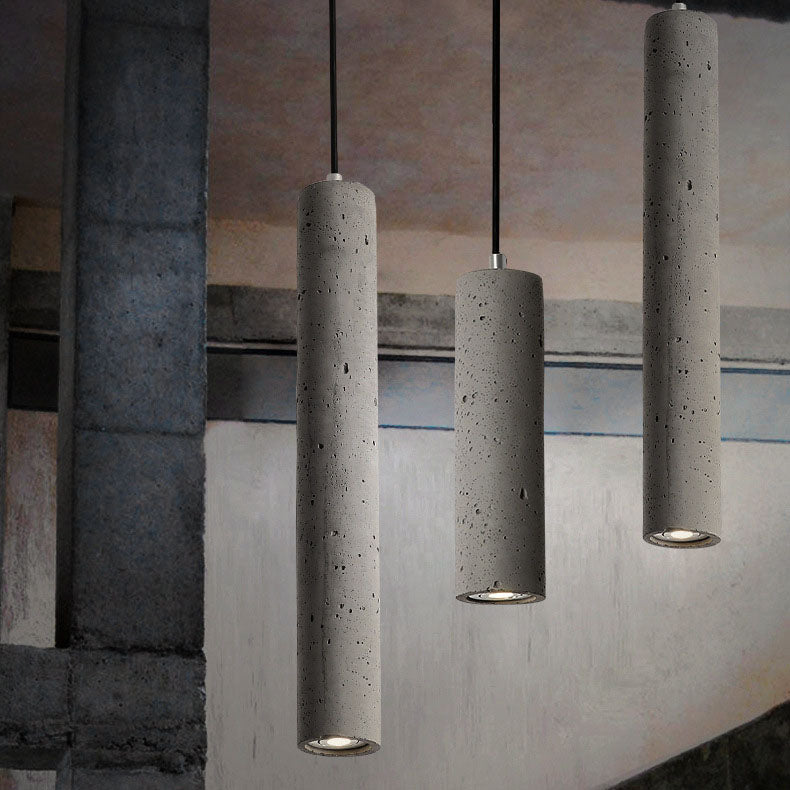Rustic Gray Cement Cylindrical Pendant Light Fixture for Living Room