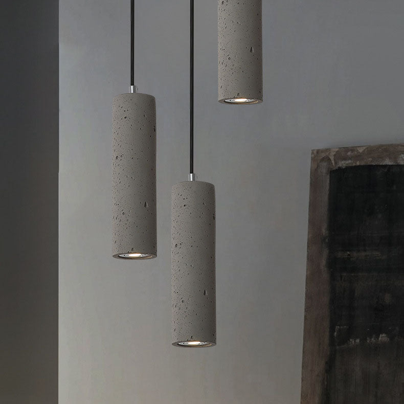 Rustic Gray Cement Cylindrical Pendant Light Fixture for Living Room