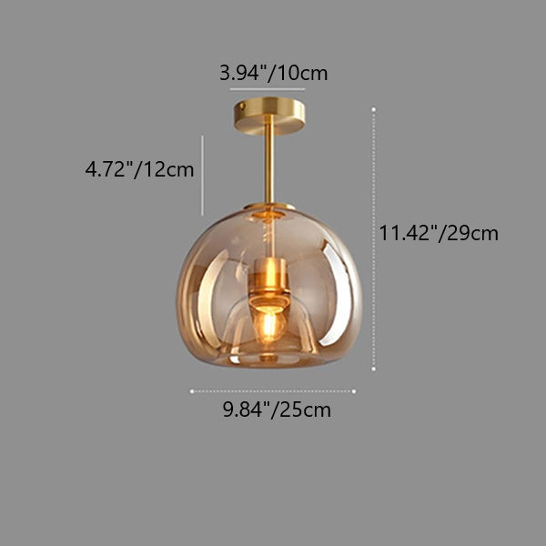 Modern Nordic Round Glass and Iron Semi-Flush Mount Ceiling Light for Living Room