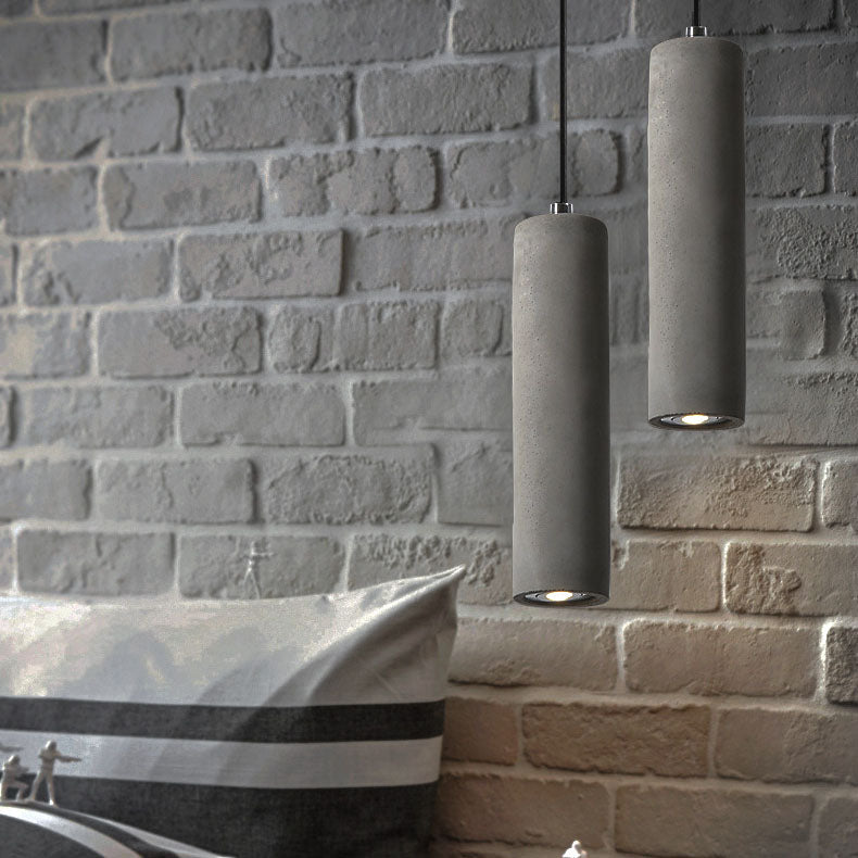 Rustic Gray Cement Cylindrical Pendant Light Fixture for Living Room