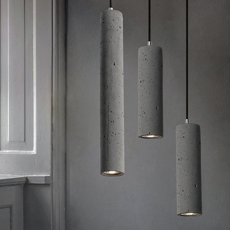 Rustic Gray Cement Cylindrical Pendant Light Fixture for Living Room
