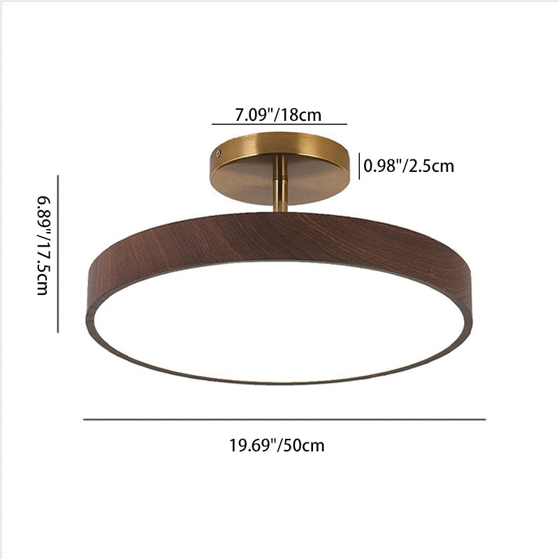 Natural Wood Grain LED Semi-Flush Mount Light for Wabi-Sabi Style Interiors