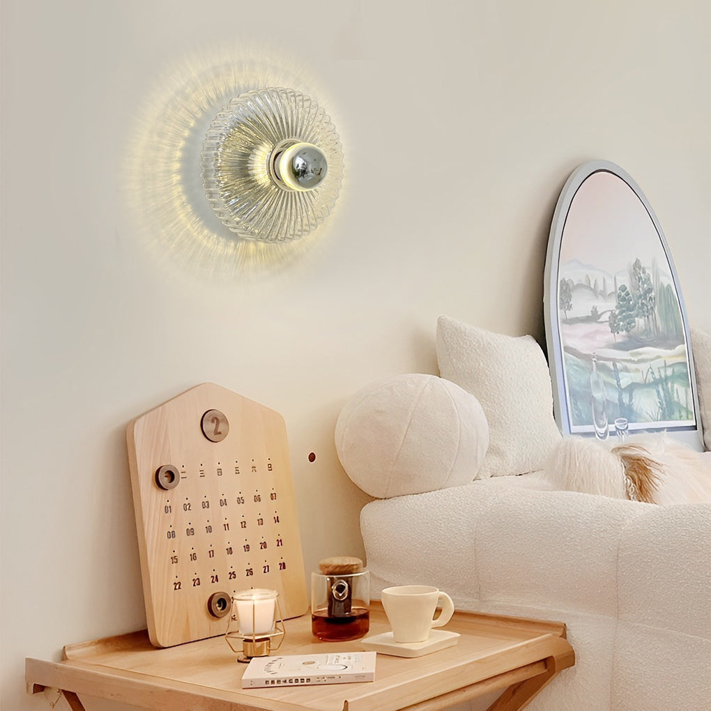 Medieval Modern Transparent Glass Wall Lamp with Chromed Metal Accent