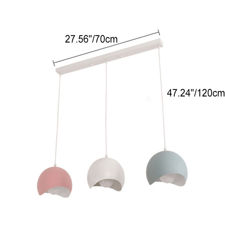 Contemporary Nordic Solid Color Iron Round Dome 1/3 Light Island Light Chandelier For Living Room & Dining Room