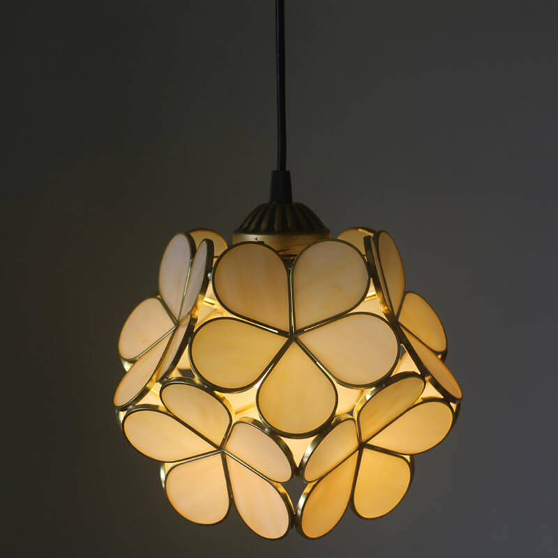 Antique Rose Stained Glass 1-Light Pendant Fixture for Dining Room