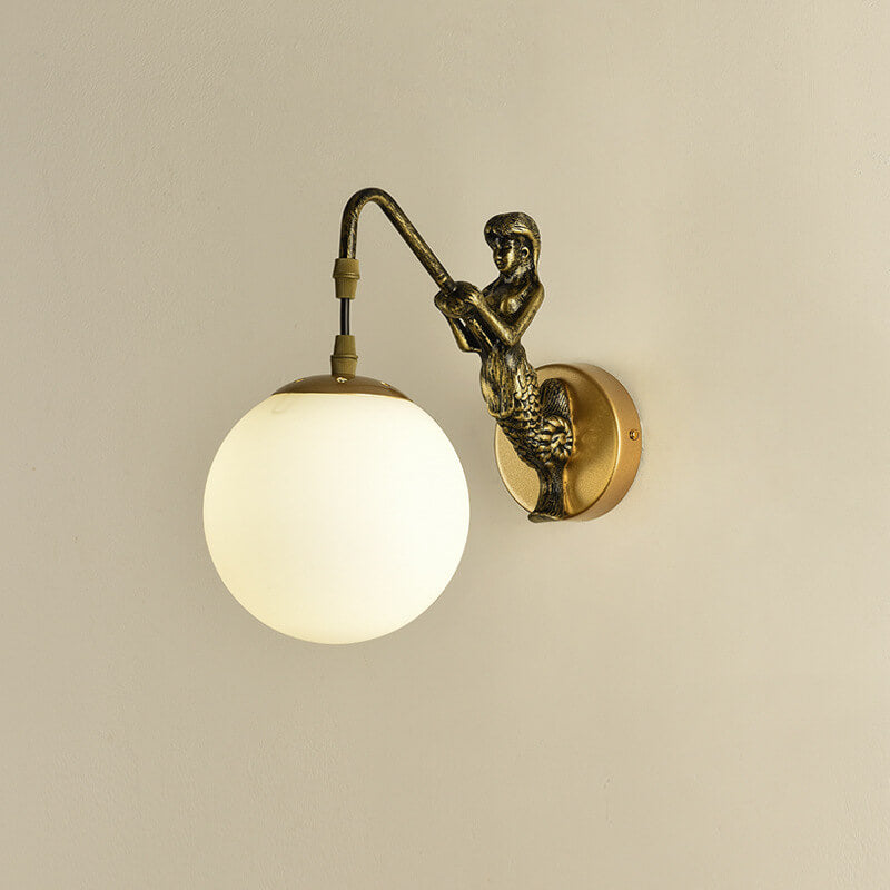 Antique Coastal Mermaid Wall Sconce Light Fixture in Rustic Gray Finish