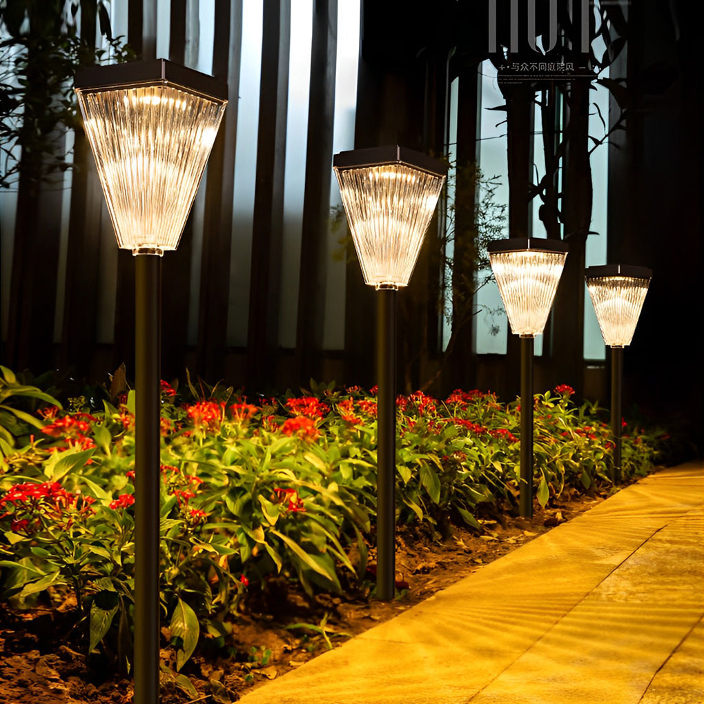 Dimmable Modern Solar LED Garden Post Light with Ripple Glass Shade