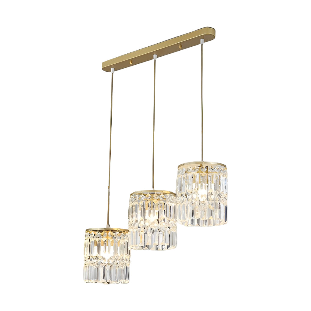 Nordic Cylindrical Crystal Pendant Light with Three-Step Dimming for Dining Room
