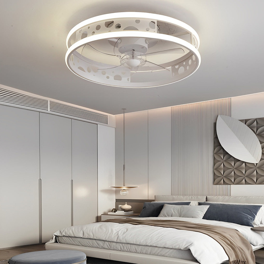 Nordic Bladeless Ceiling Fan with Remote - Round Three-Step Dimming, White
