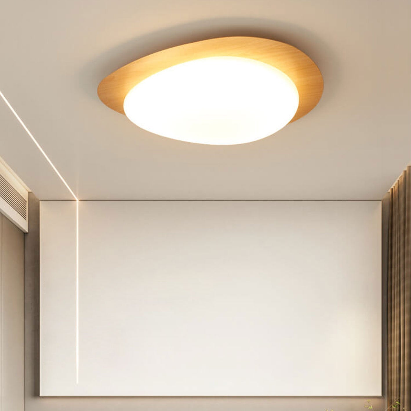 Nordic Oak Wood Grain Pebble LED Flush Mount Light for Living Room