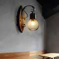 Black Industrial E27 Wall Lamp with Rustic Antique Wood & Iron Design