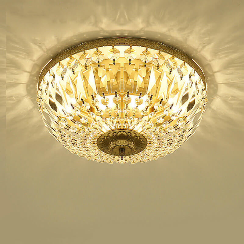 Antique Round Crystal Flush Mount Ceiling Light for Elegant Living Rooms
