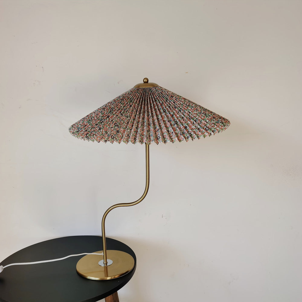 Vintage Pleated Fabric Table Lamp in Cream for Living Room Decor