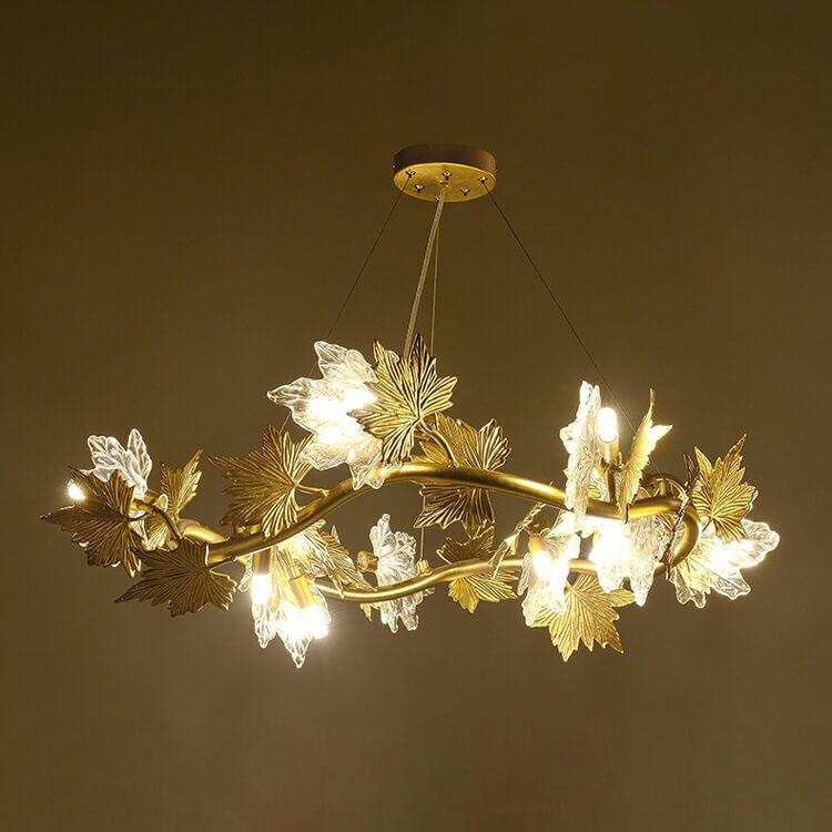 Modern Maple Leaf Glass Aluminum Chandelier for Dining Room Elegance