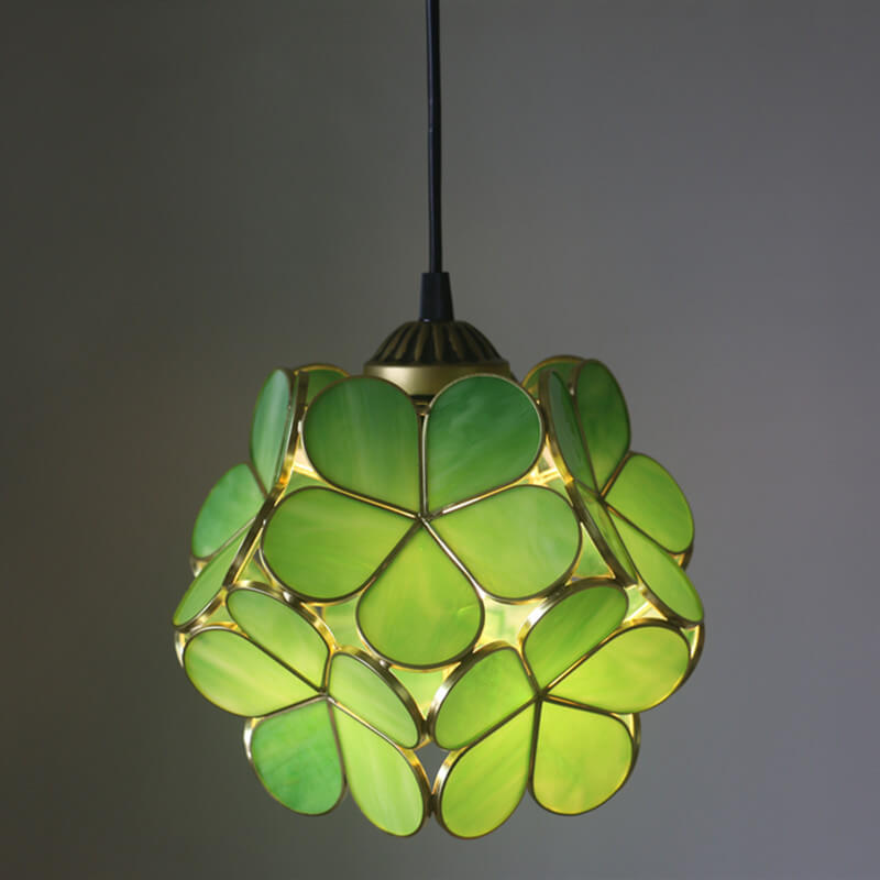 Antique Rose Stained Glass 1-Light Pendant Fixture for Dining Room