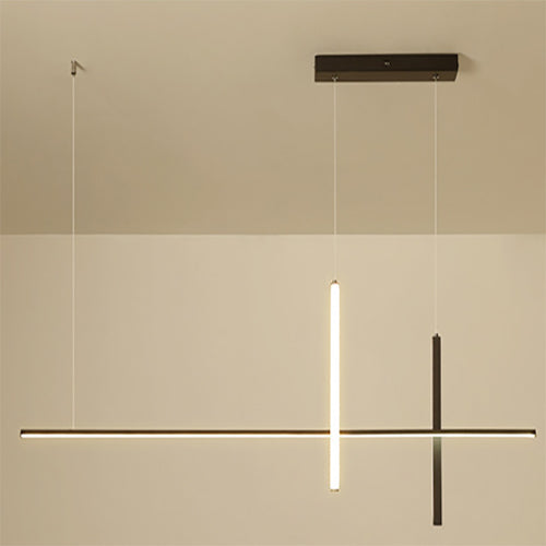 Sleek Silver Minimalist Long Line LED Chandelier for Dining Room Decor