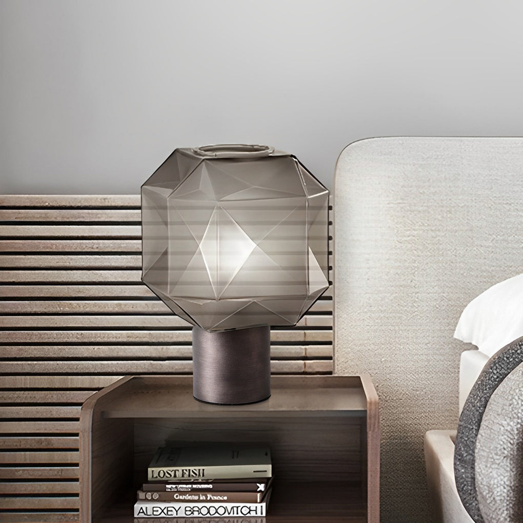Modern Smoke Glass Orb Table Lamp with Cylinder Base for Living Room
