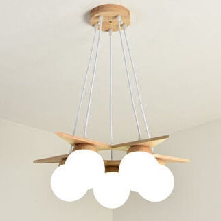Modern Wood & Frosted Glass 3/5 Light Chandelier for Living Room