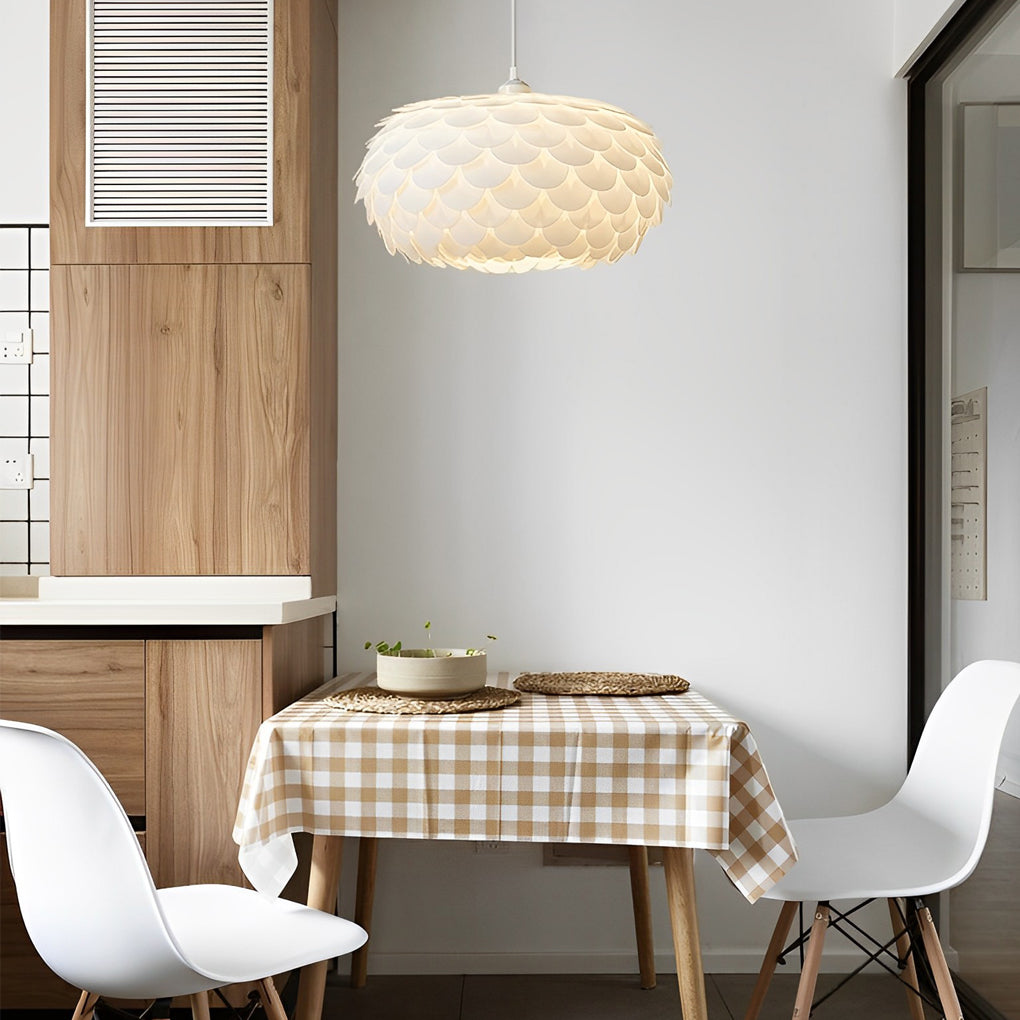 Modern White Round LED Pendant Light with Three-Step Dimming for Dining Room