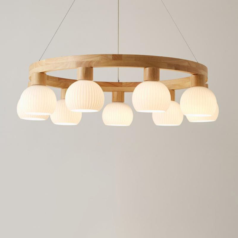 Rustic Japanese Style Textured Glass Globe Chandelier for Living Room