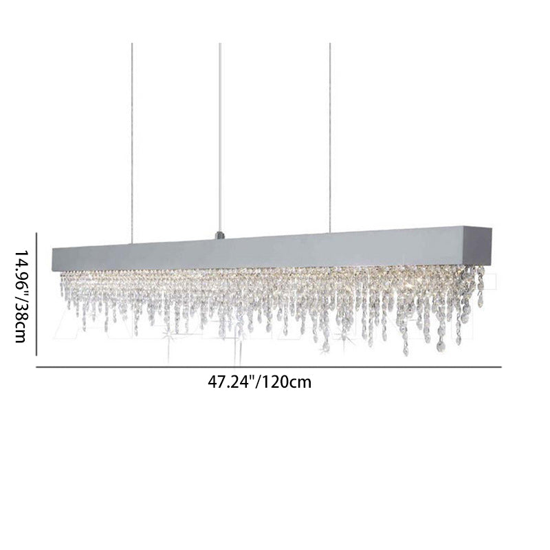 Elegant Silver Stainless Steel Rectangular Crystal LED Chandelier for Dining Room