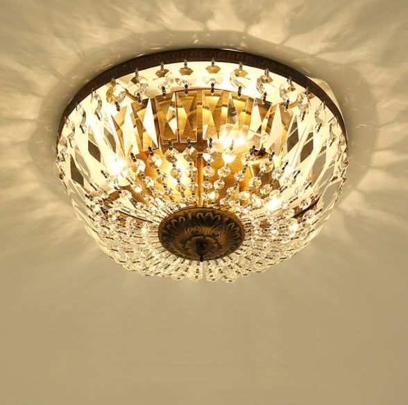Antique Round Crystal Flush Mount Ceiling Light for Elegant Living Rooms