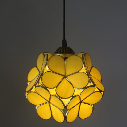 Antique Rose Stained Glass 1-Light Pendant Fixture for Dining Room