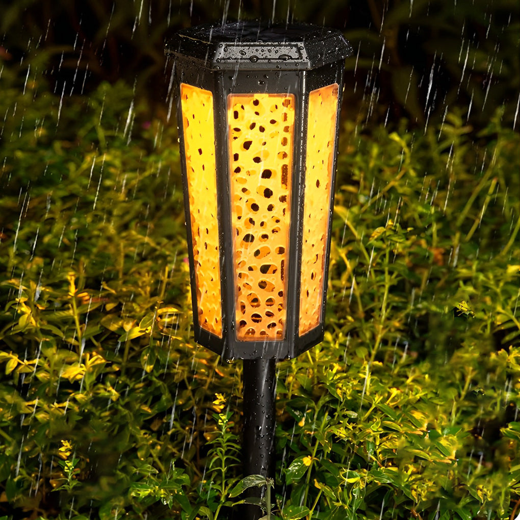 Colorful RGB Hexagon Hollow Solar Stake Light for Outdoor Landscaping