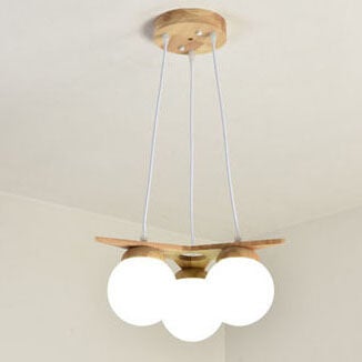 Modern Wood & Frosted Glass 3/5 Light Chandelier for Living Room