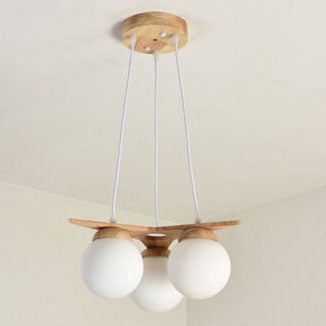 Modern Wood & Frosted Glass 3/5 Light Chandelier for Living Room
