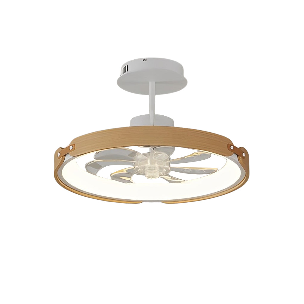 Contemporary Round Wood Bladeless LED Ceiling Fan with App Control