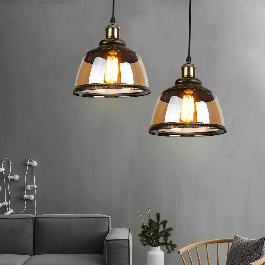 Vintage Green Bronze Glass Small Chandelier Pendant Light for Dining Room