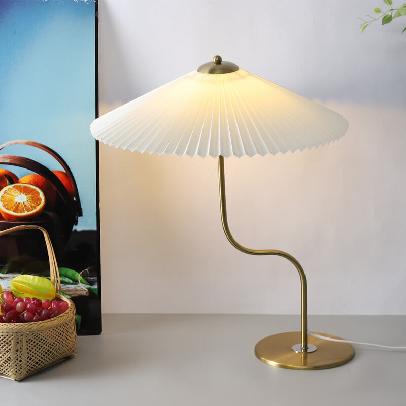Vintage Pleated Fabric Table Lamp in Cream for Living Room Decor