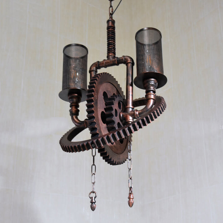 Rustic Vintage Industrial Iron Gear 2-Light Chandelier for Loft Spaces