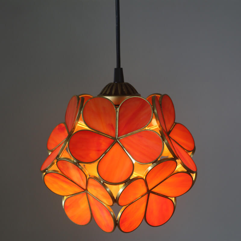 Antique Rose Stained Glass 1-Light Pendant Fixture for Dining Room