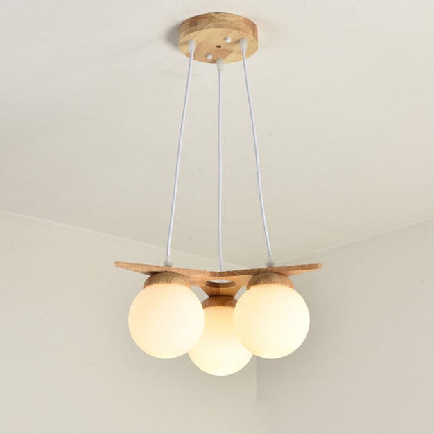 Modern Wood & Frosted Glass 3/5 Light Chandelier for Living Room