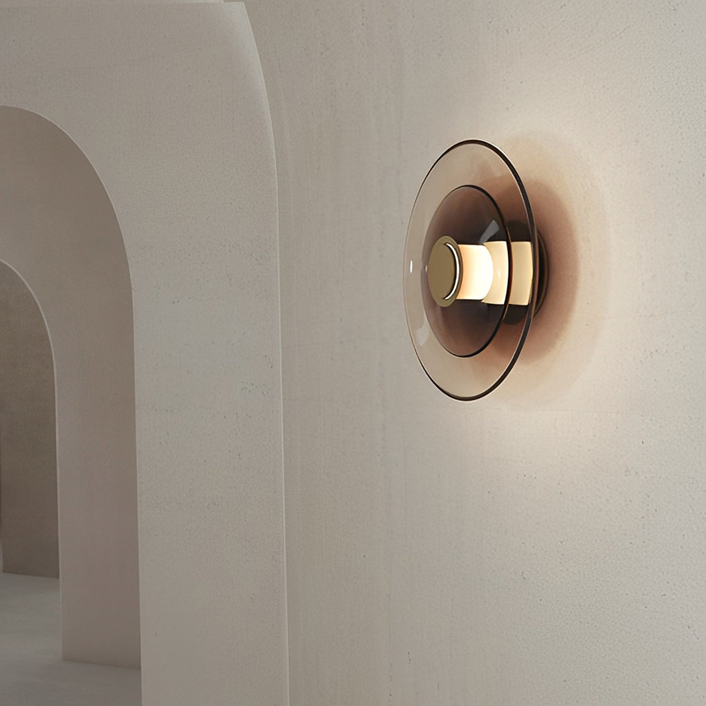 Nordic Style Double-Layered Round Glass LED Wall Sconce for Bedroom