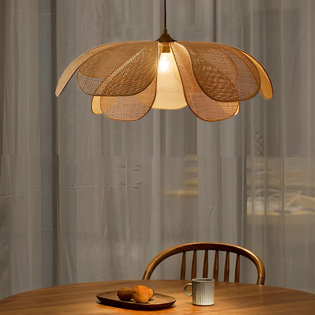 Elegant Rattan Flower Petal Chandelier with Three-Step Dimming for Living Room