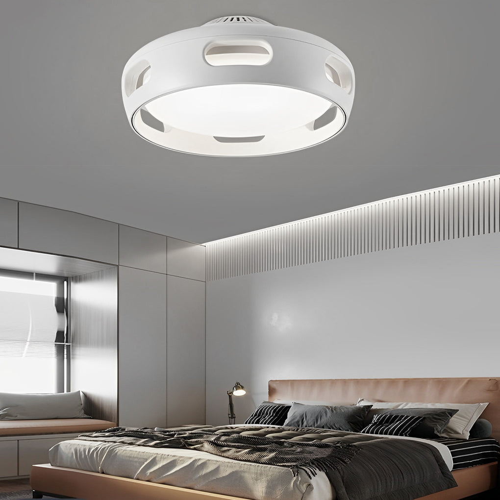 Contemporary White Bladeless Ceiling Fan with Stepless Dimming for Home