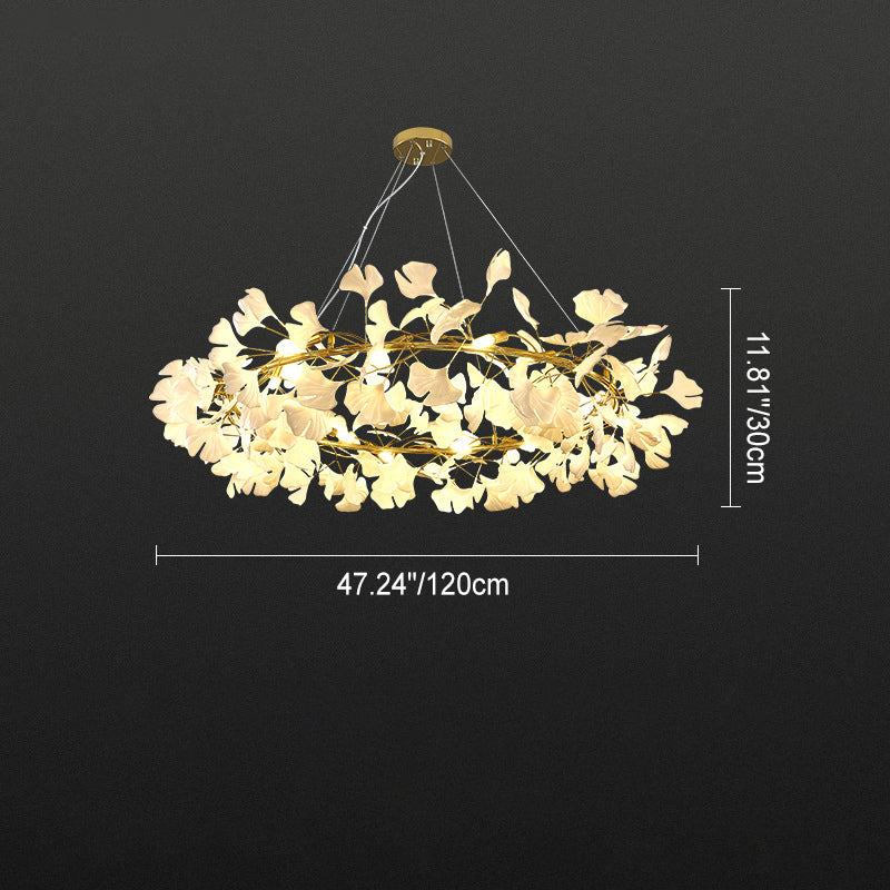 Modern Black Iron Ginkgo 10-Light Acrylic Chandelier for Living Room