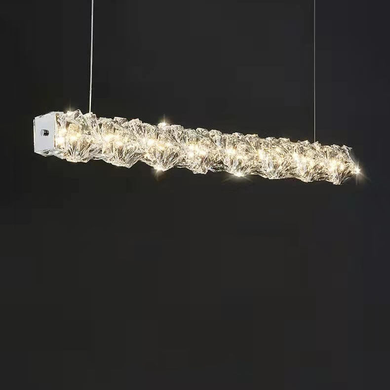 Sleek Silver Linear Crystal LED Chandelier Pendant for Dining Room Decor