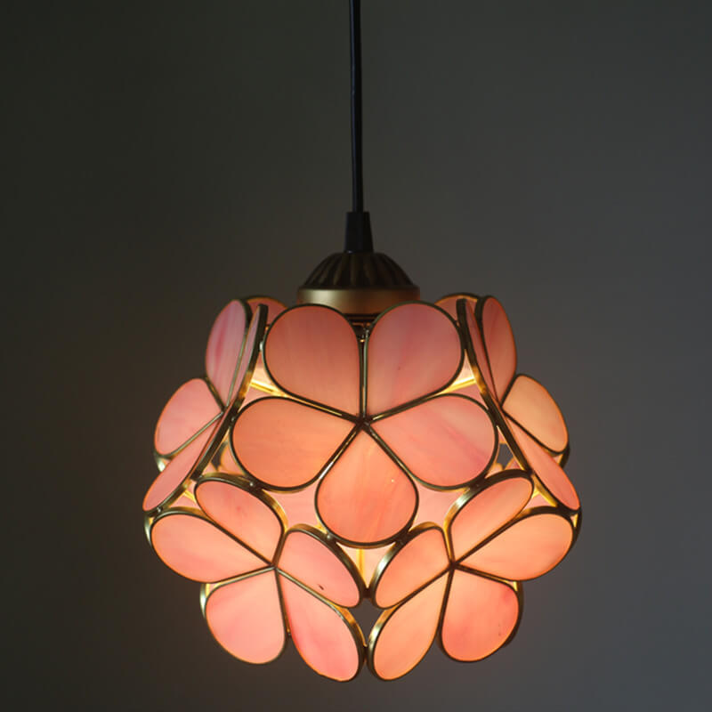 Antique Rose Stained Glass 1-Light Pendant Fixture for Dining Room