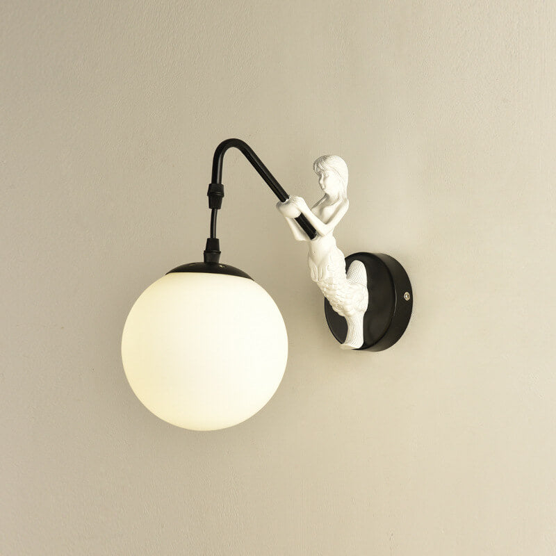 Antique Coastal Mermaid Wall Sconce Light Fixture in Rustic Gray Finish