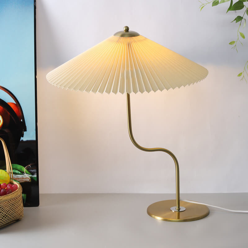 Vintage Pleated Fabric Table Lamp in Cream for Living Room Decor