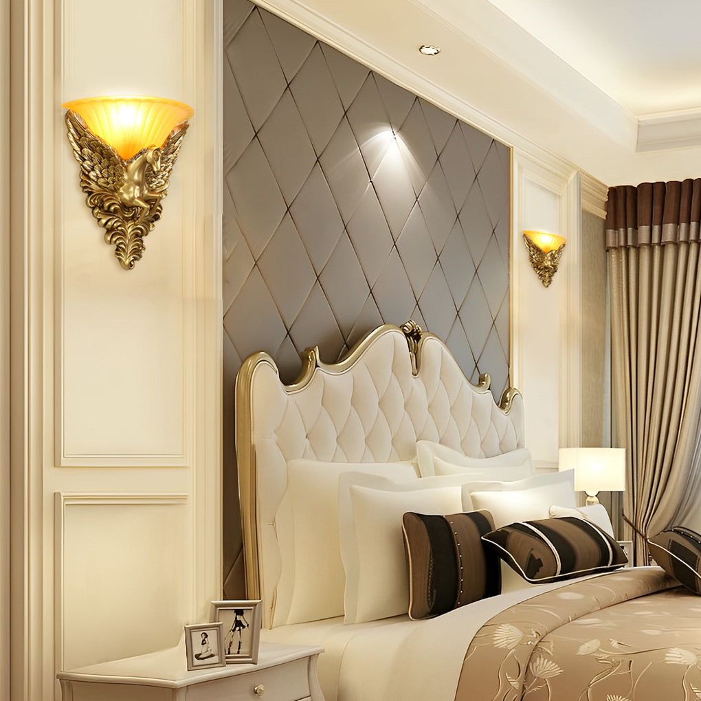 Elegant White Resin Horse Head Decorative Wall Sconces for Living Room