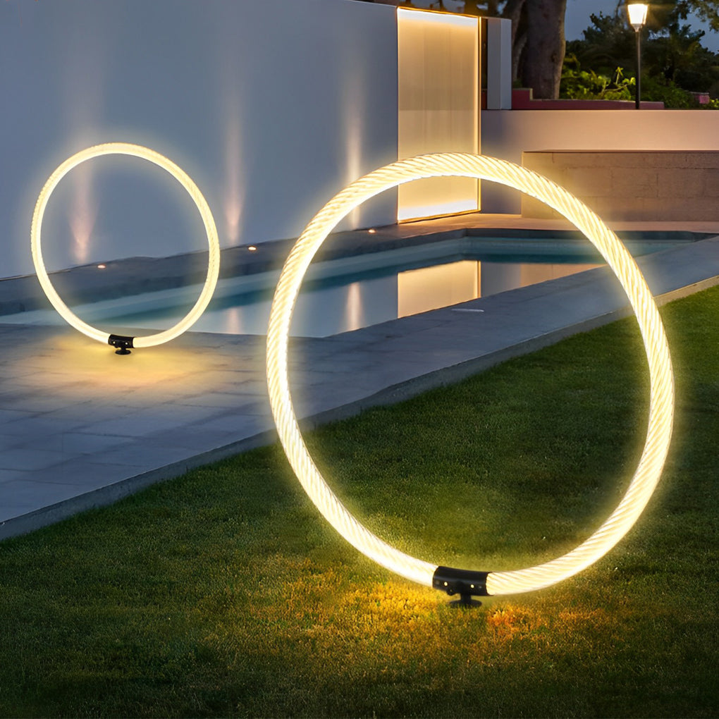 Modern Sleek Black Waterproof LED Ring Lawn Lamp for Outdoor Landscape